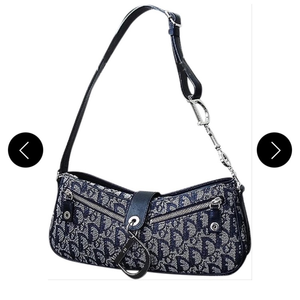 Dior Vintage Trotter Monogram Navy Blue Canvas Shoulder Bag